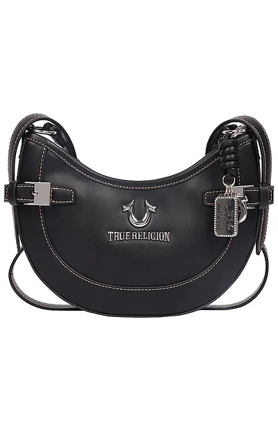 True Religion Black Blake Smooth Belted Hobo Bag