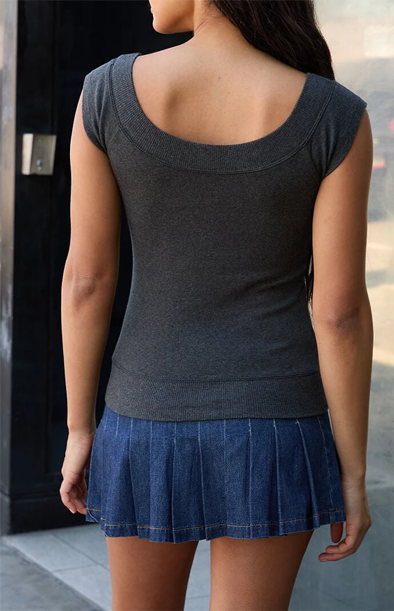 John Galt Dark Gray Ginny Off-The-Shoulder Top