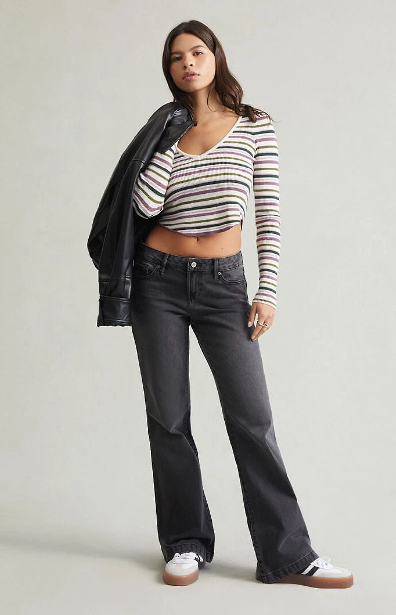 Pacsun Jade Low Rise Button Pocket Bootcut Jeans Faded Black