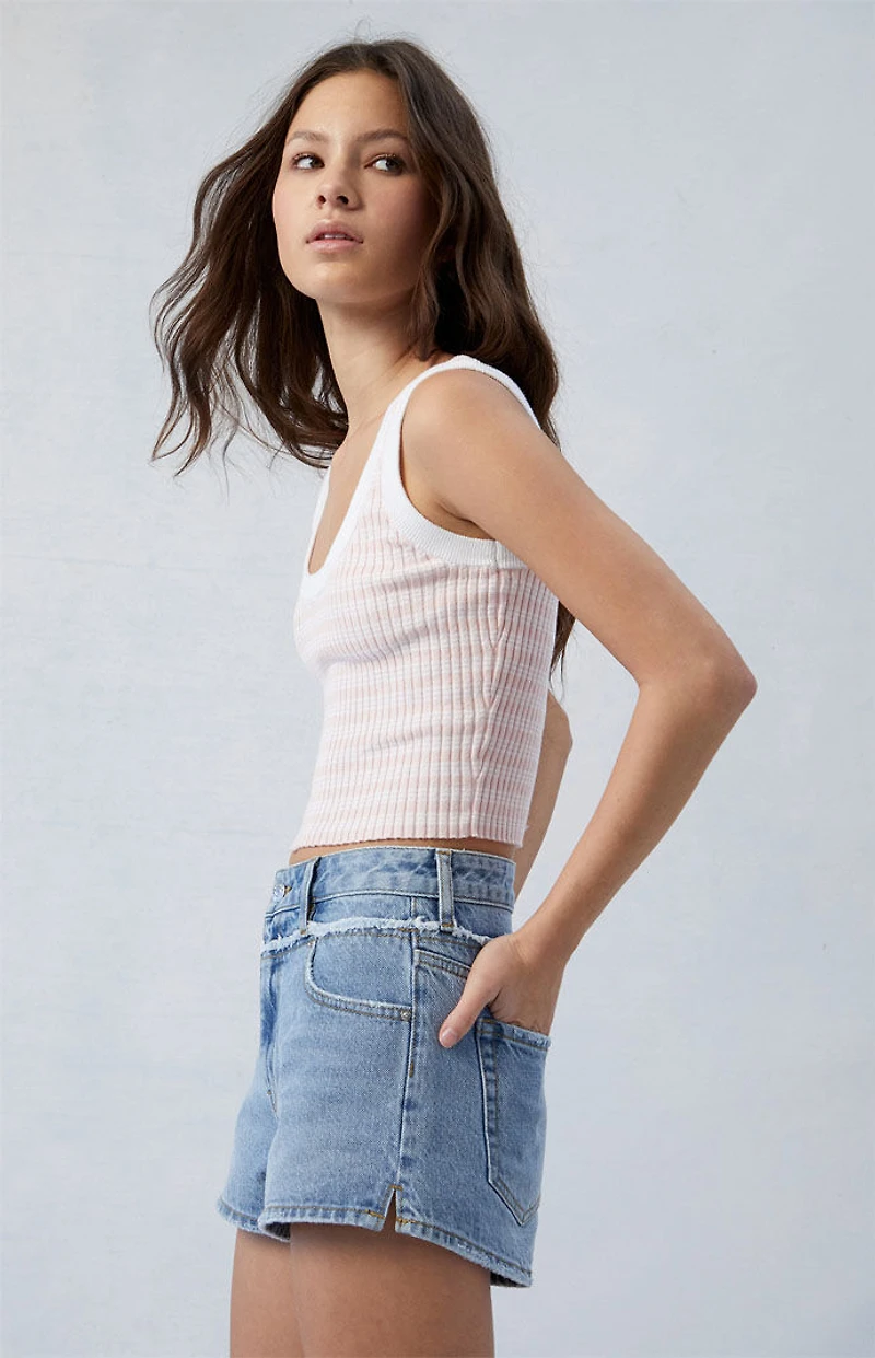 Pacsun Eco Light Indigo Frayed High Waisted Denim Festival Shorts