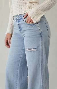 Pacsun Casey Low Rise Baggy Jeans Ripped Slit Light Indigo