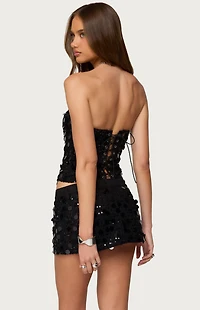 Edikted Alenna Sequin Denim Strapless Corset