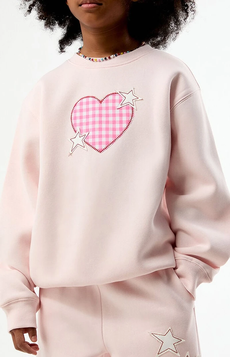 Pacsun Kids Heart Plaid Crew Neck Sweatshirt