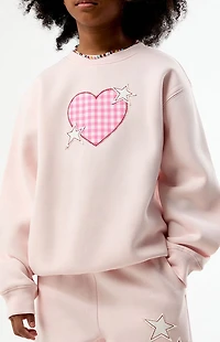 Pacsun Kids Heart Plaid Crew Neck Sweatshirt