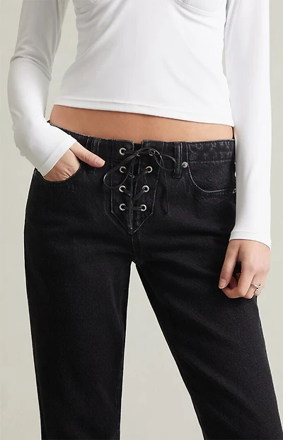 Pacsun Jade Low Rise Bootcut Jeans Lace-Up Black