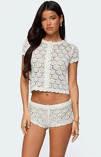 Edikted Elisa Open Knit Button Up Top