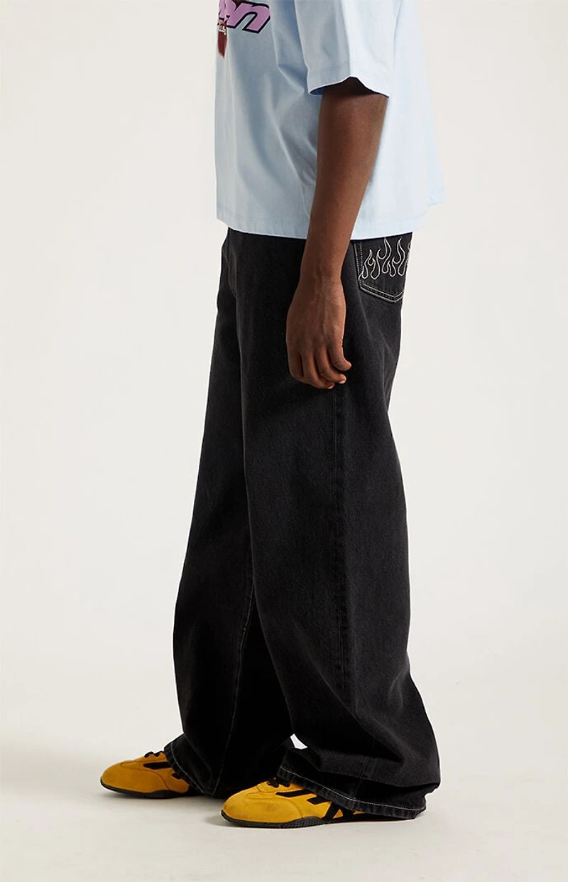 Pacsun Blake Extreme Baggy Jeans Embroidered Flames Washed Black