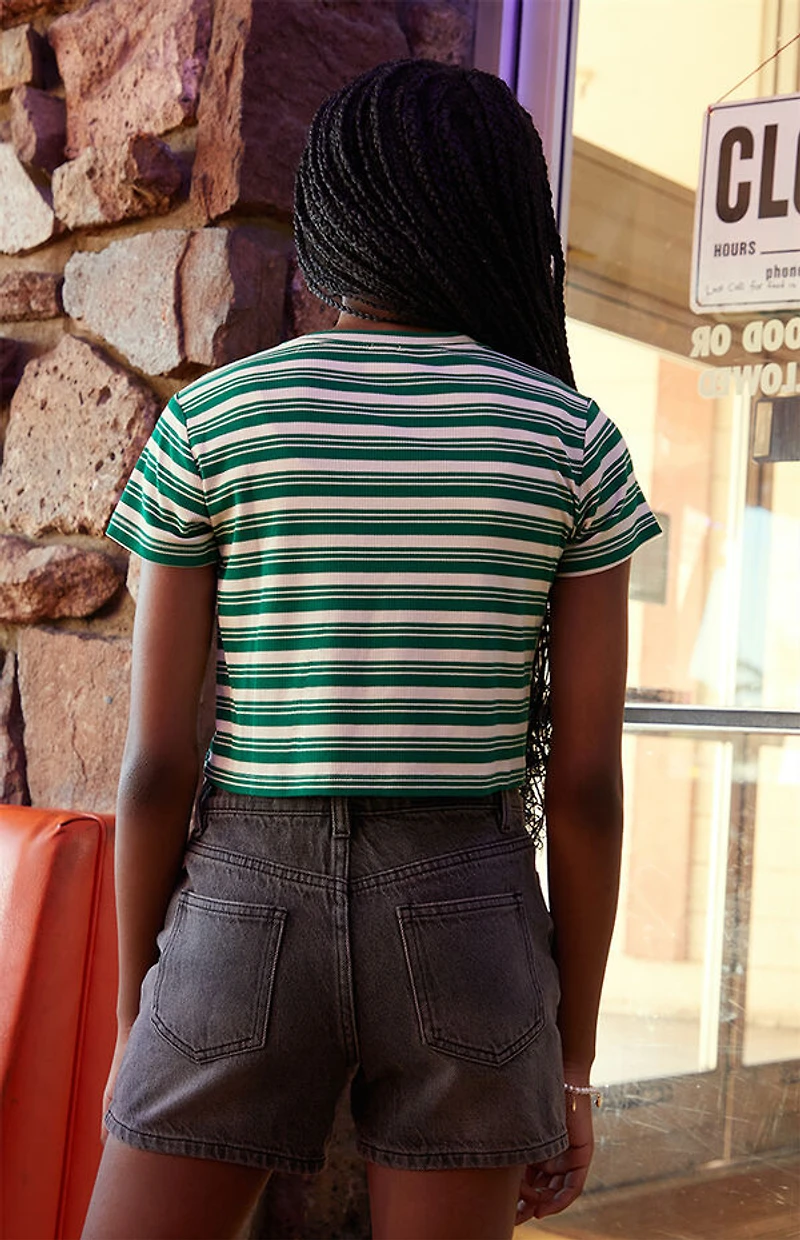 Pacsun Kids Green Striped Ribbed Skimmer T-Shirt