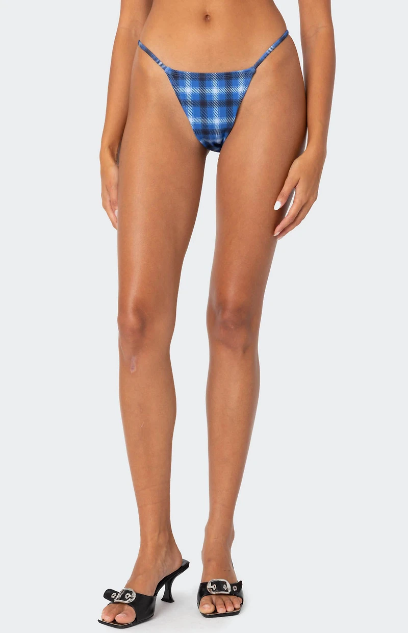 Edikted Preppy Plaid String High Cut Bikini Bottom