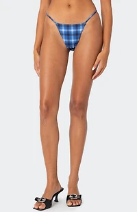 Edikted Preppy Plaid String High Cut Bikini Bottom
