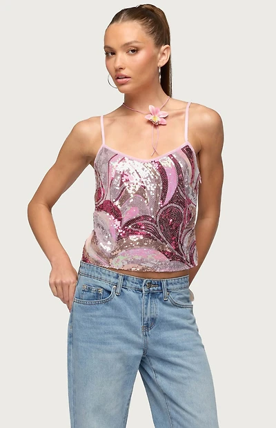 Edikted Ceran Abstract Sequin Tank Top