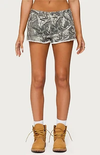 Edikted Joyce Camo Low Rise Denim Shorts