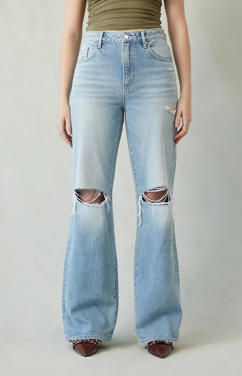 Pacsun Madison High Waisted Girlfriend Jeans Ripped Light Indigo
