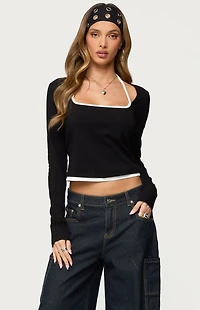 Edikted Ksenia Contrast Layered Square Neck Top