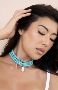 Ettika Marina Layers Turquoise Beaded Pearl Pendant Necklace