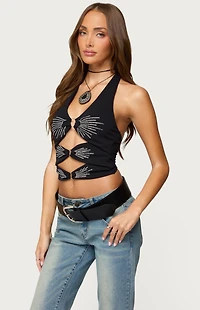 Edikted Lettie Rhinestone Cut Out Halter Top