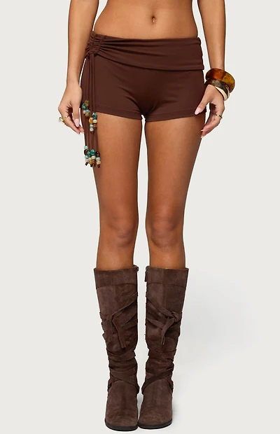 Edikted Thia Ruched Bead Foldover Shorts