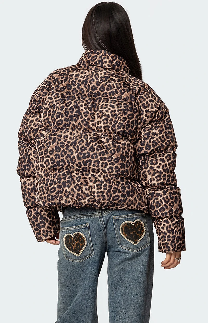 Edikted Dalya Leopard Printed Puffer Jacket