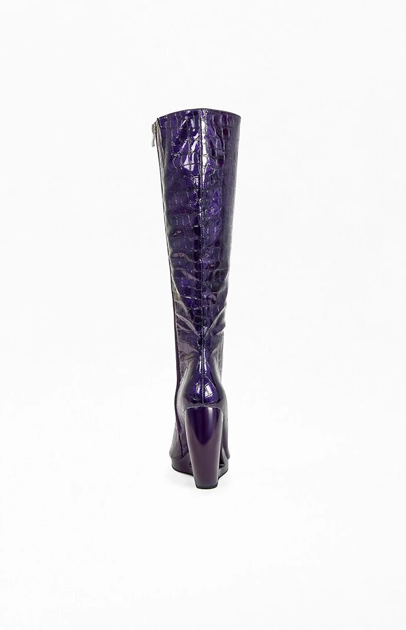 AZALEA WANG Women's Camilla Purple Croc Wedge Boots