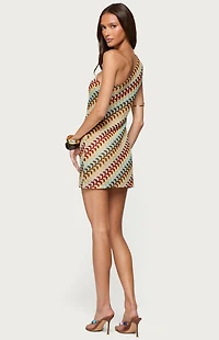 Edikted Agua Zigzag One Shoulder Mini Dress