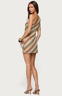 Edikted Agua Zigzag One Shoulder Mini Dress