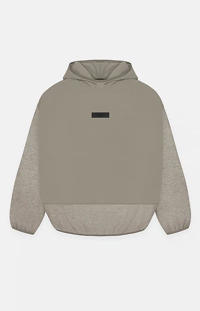 Fear of God ESSENTIALS Dust Heather Grey Nylon Fleece Hooded Sweatshirt