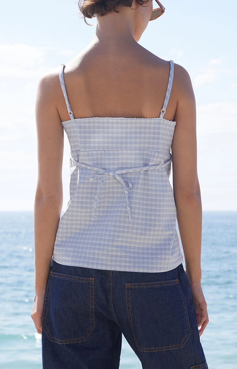 John Galt Light Blue Plaid Edith Tank Top