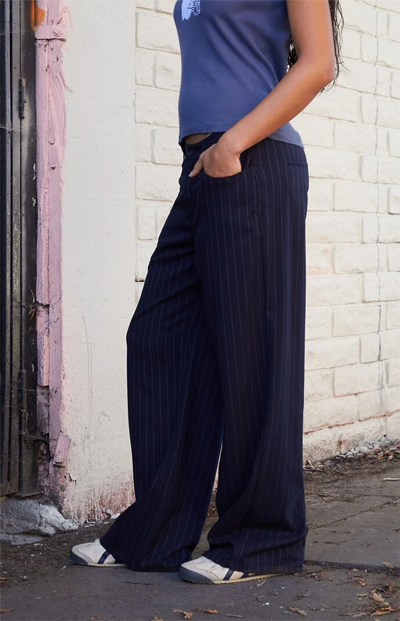 John Galt Navy Striped Low Rise Baggy Trousers