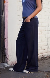 John Galt Navy Striped Low Rise Baggy Trousers