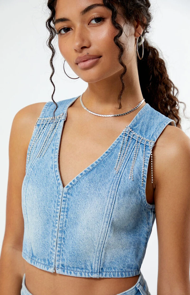Pacsun Light Indigo V-Neck Denim Vest
