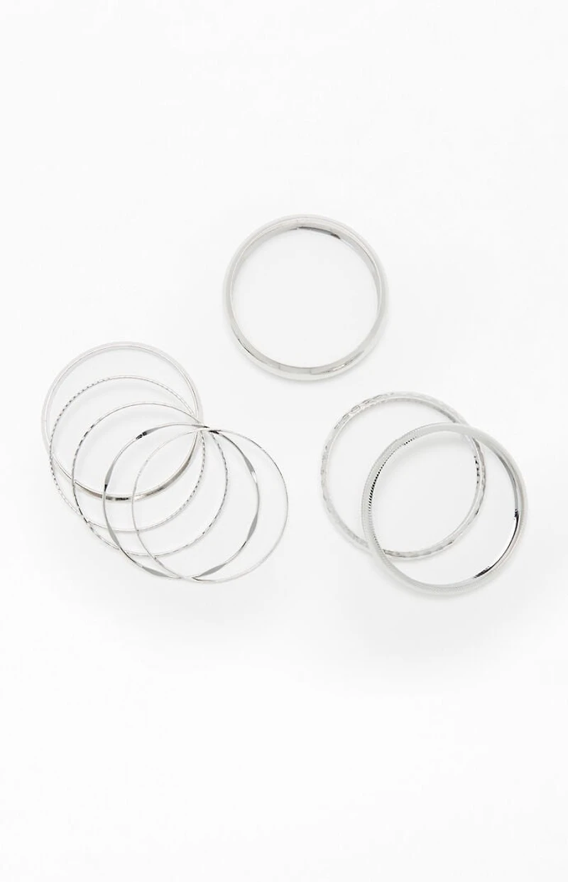 LA Hearts 8 Pack Silver Mega Metal Stacked Bangles