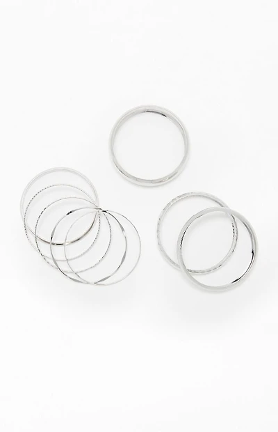 LA Hearts 8 Pack Silver Mega Metal Stacked Bangles