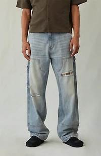 Pacsun Dylan Baggy Jeans Ripped Carpenter Plaid Medium Blue