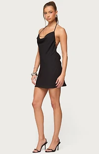 Edikted Bead Backless Cowl Neck Mini Dress