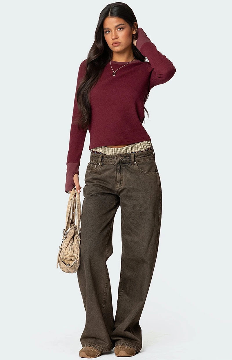 Edikted Waffle Long Sleeve T-Shirt