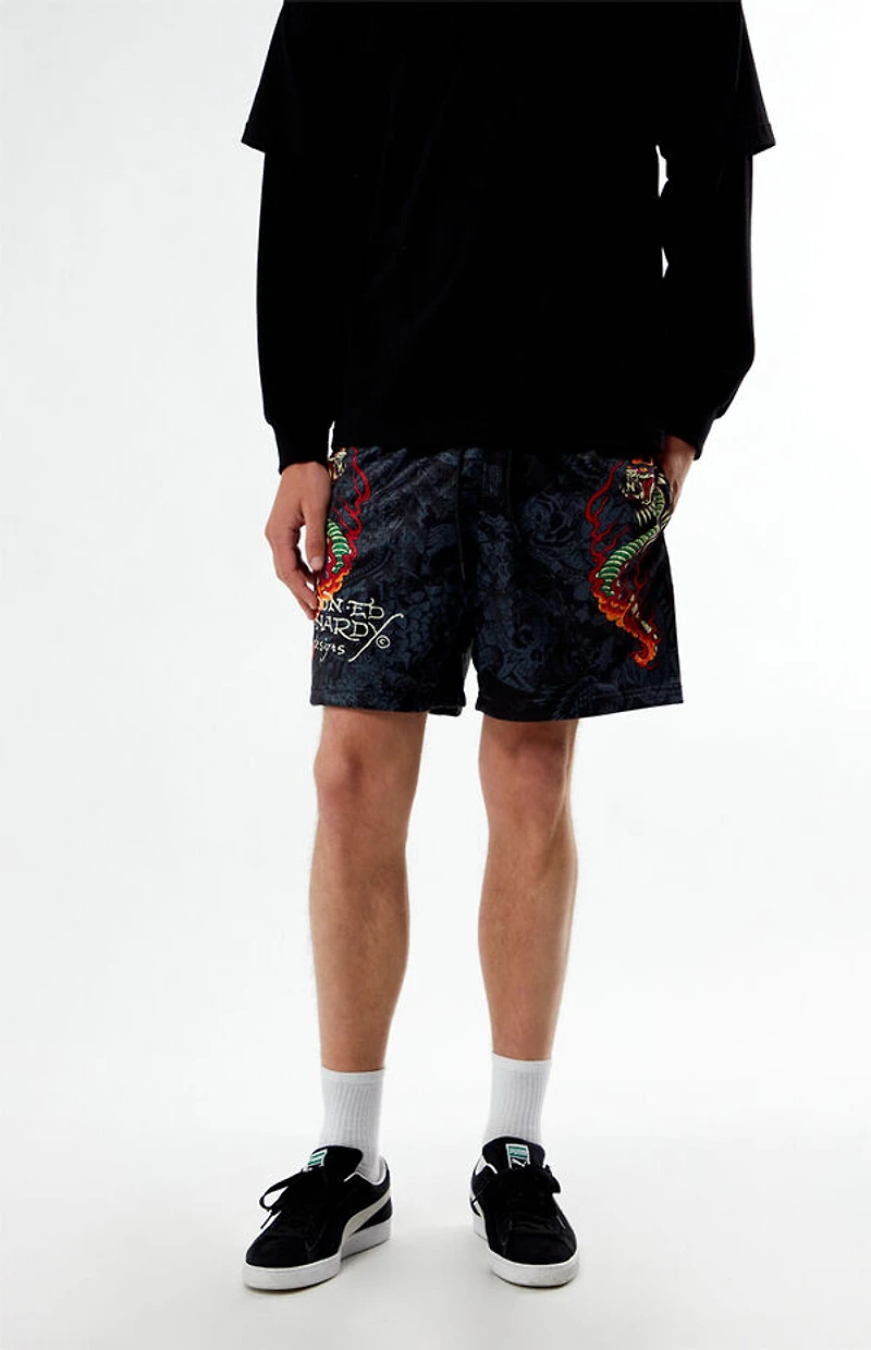 Ed Hardy Cobra Flame Mesh Shorts