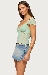 Edikted Shoulder Tie Lacey Sheer Mesh Top