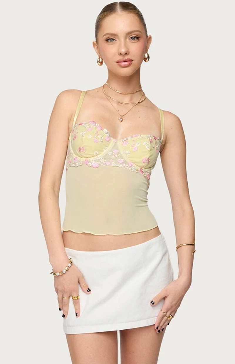 Edikted Embroidered Floral Sheer Bra Top
