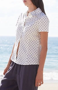 John Galt White Teagan Polka Dot Collared Short Sleeve Top