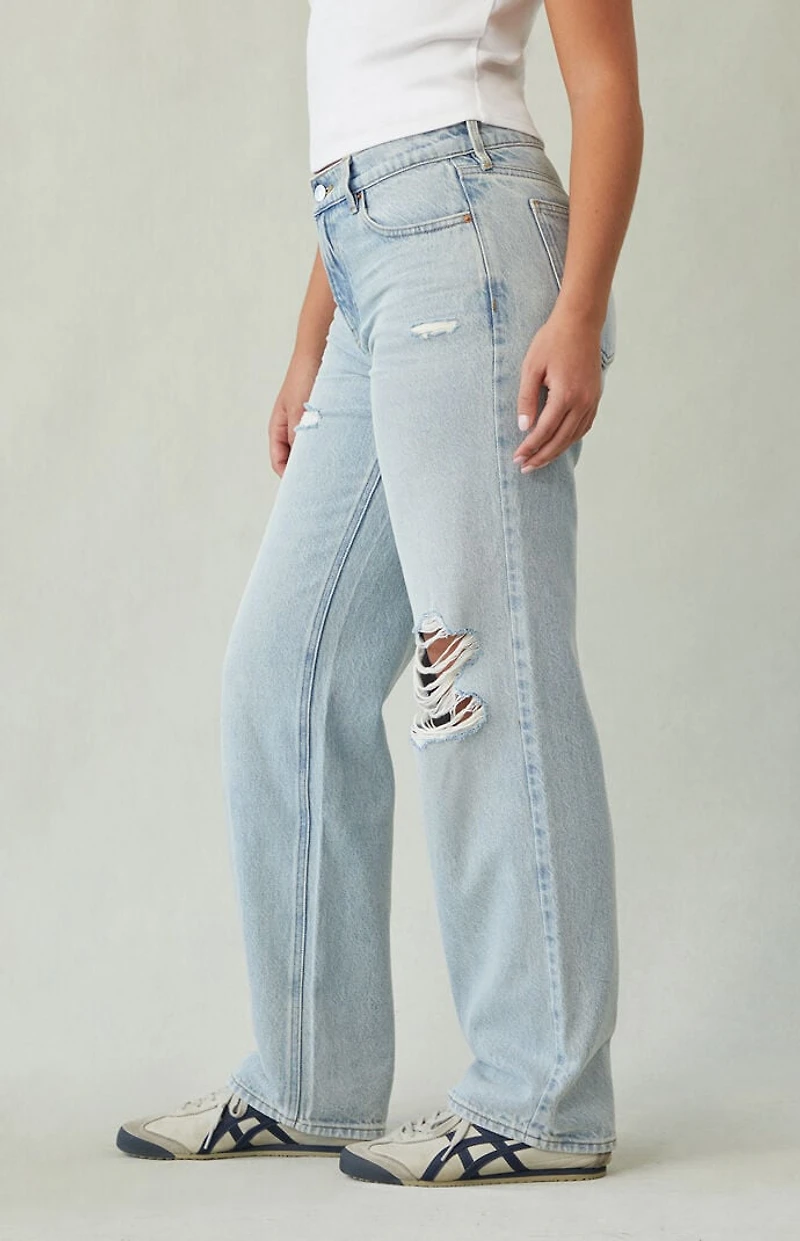 Pacsun Jordyn Low Rise Straight Leg Jeans Ripped Light Indigo