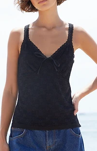 John Galt Black Amara Lace Tank Top
