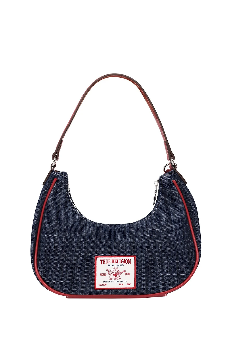 True Religion Red Wing Motif Denim Hobo Bag