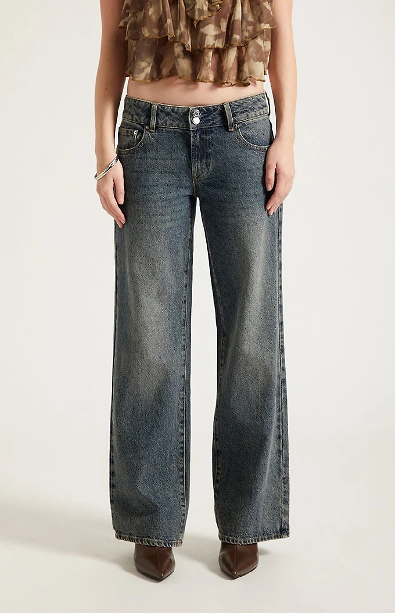 Pacsun Zoe Low Rise Girlfriend Jeans Dark Blue