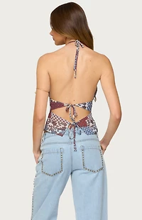 Edikted Mixed Patchwork Backless Halter Top