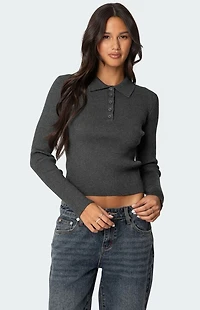 Edikted Mollie Collared Ribbed Knit Top