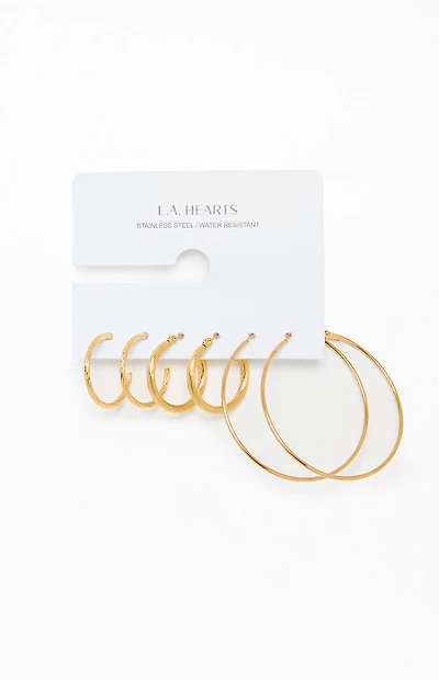 LA Hearts 3 Pack Gold Hoop Earrings