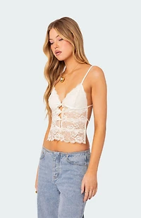 Edikted Cara Sheer Lace Open Back Tank Top