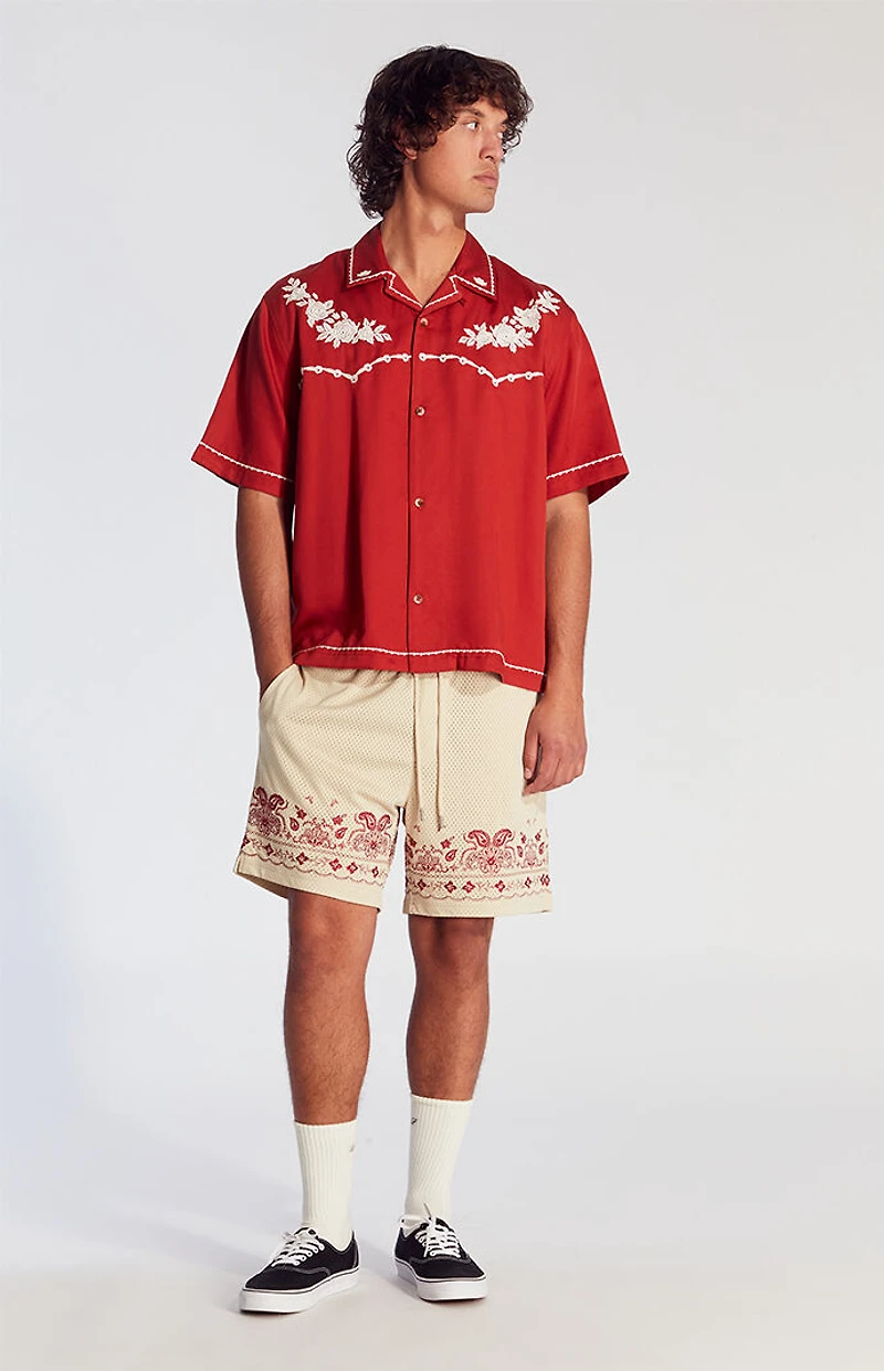 Pacsun Tan Embroidered Mesh Basketball Shorts