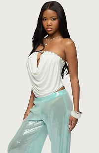 Edikted Giana Iridescent Straples Cowl Neck Top