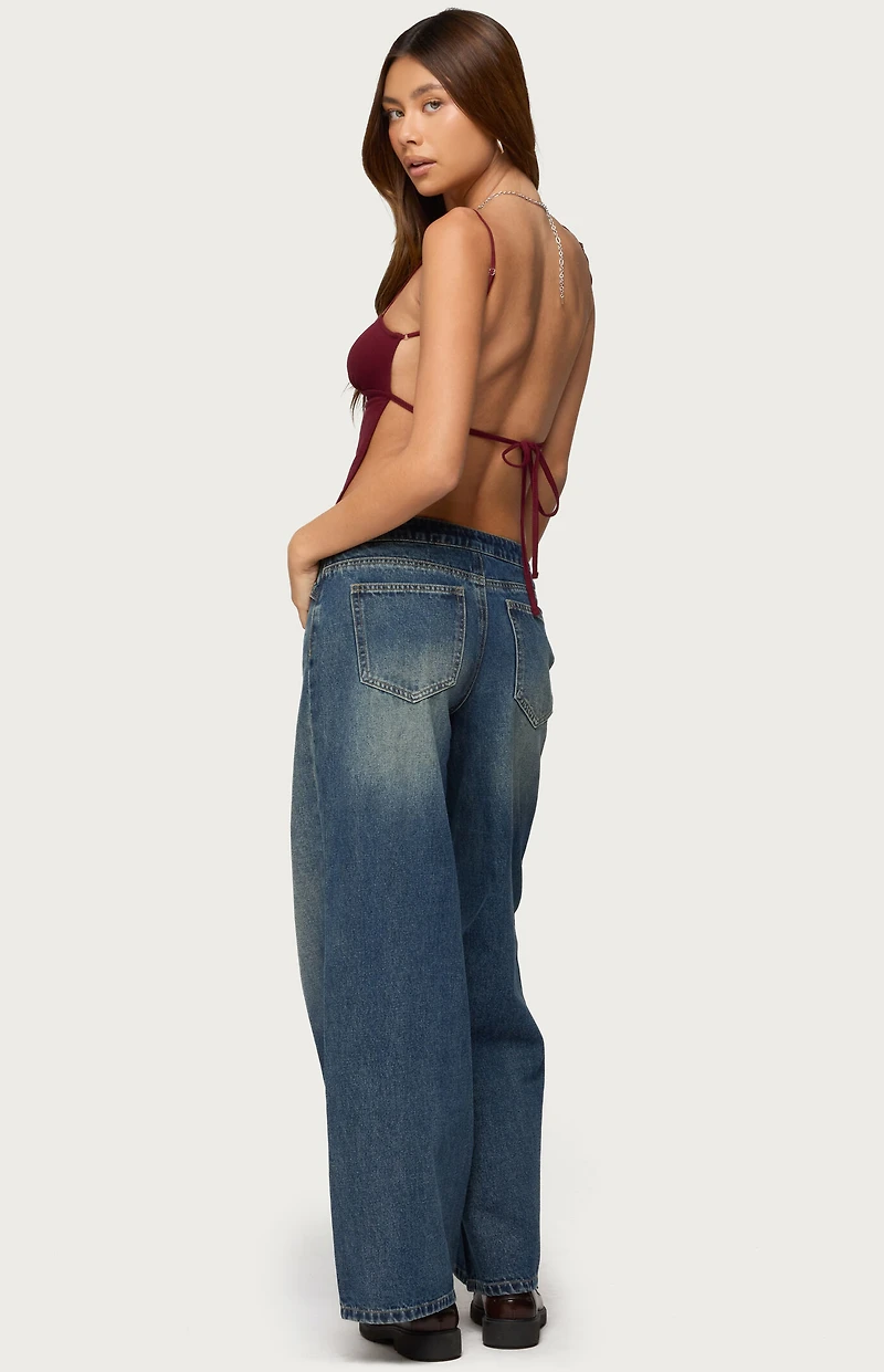 Edikted Niah Lace Up Low Rise Baggy Jeans